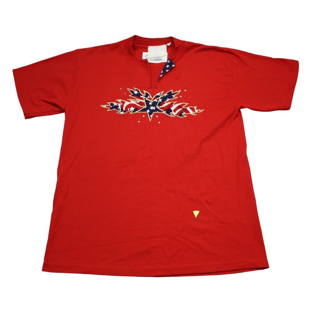 Jerzees Shirt Mens M Red Crew Neck Short Sleeve Embroidered Activewear